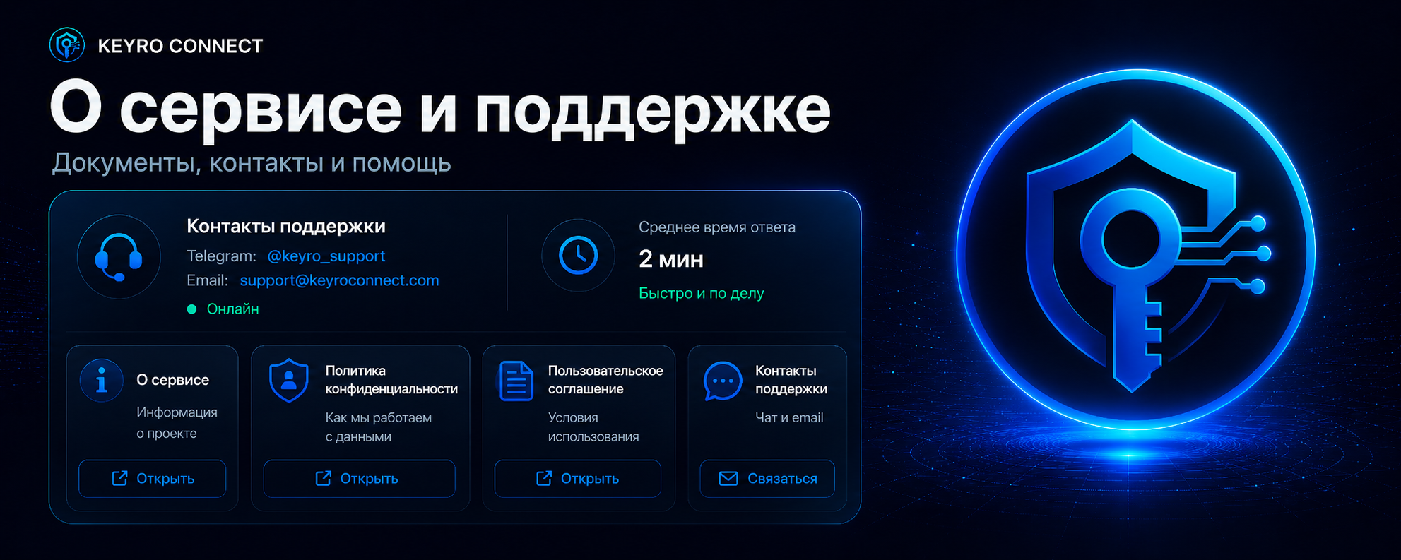 О сервисе и поддержке KEYRO Connect